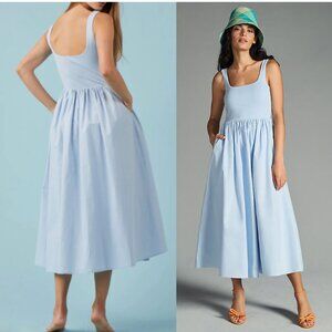 SOPHIE RUE Square Neck A-Line Tank Midi Dress in Baby Blue Size L
